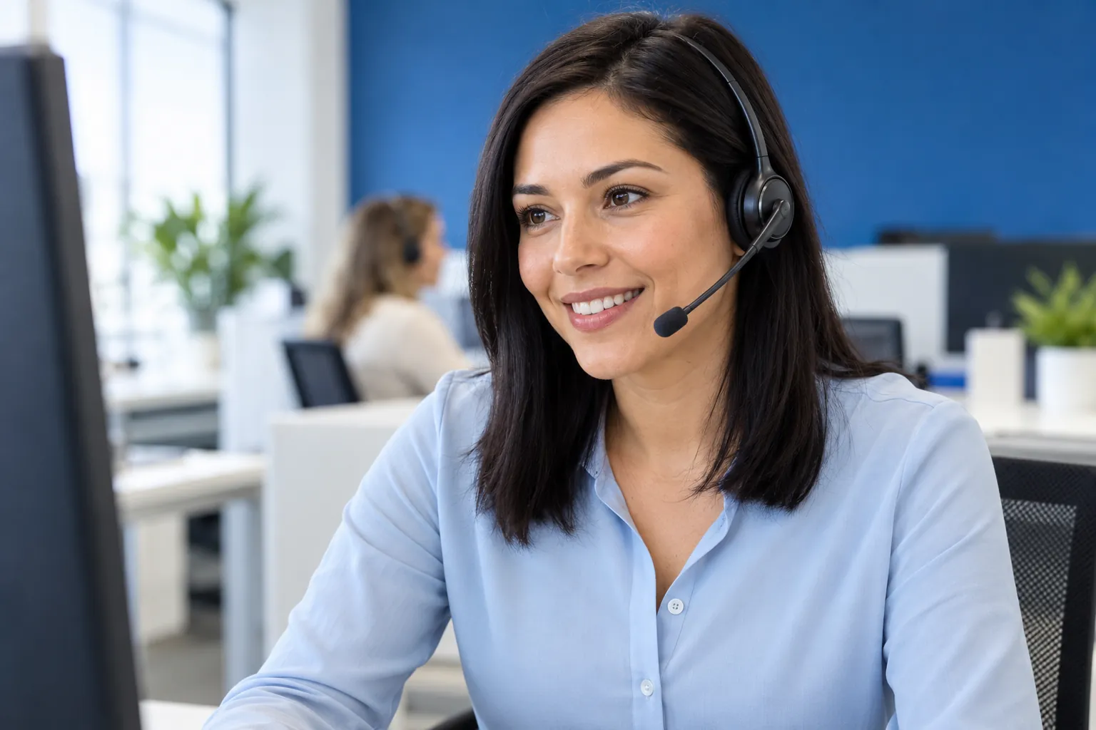 Female call coordinator wearing a headset — illustrative image
